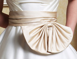 A-line Strapless Chapel Train Satin Wedding Dress with Ribbon