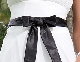 A-line Strapless Tea-length Chiffon Over Elastic Woven Satin Wedding Dress with Ribbon