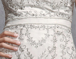 A-line/ Princess Off-the-shoulder Court Train Satin Organza Embroidery Wedding Dress