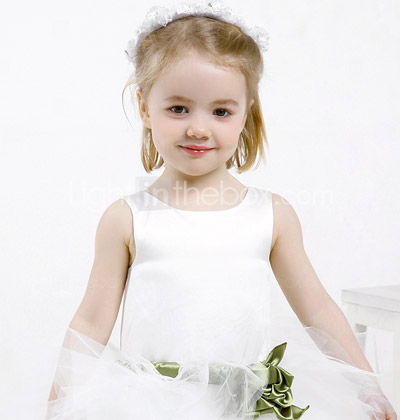 Ball Gown Jewel Tea-length Satin Tulle Flower Girl Dress Ball Gown Jewel Tea-length Satin Tulle Flower Girl Dress