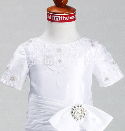 A-line Princess Jewel Floor-length Taffeta Flower Girl Dress
