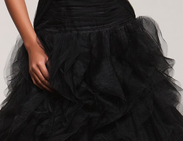 A-line V-neck Court Train Satin Tulle Evening Dress