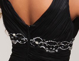 A-line V-neck Court Train Satin Tulle Evening Dress