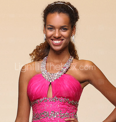 Ball Gown Halter Floor-length Satin Organza Evening/ Prom Dress