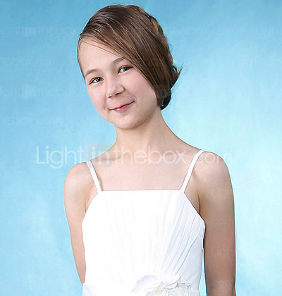 A-line Princess Spaghetti Straps Floor-length Chiffon Junior Bridesmaid Dress 