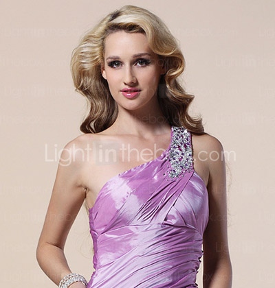 Trumpet/ Mermaid One Shoulder Floor-length Beaded Taffeta Evening Dress