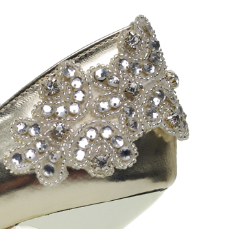 Elegant Leatherette Upper Low Heel Closed Toe With Rhinestone Beading Wedding/ Party Shoes