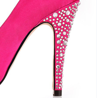 Satin Upper Stiletto Heel Pumps With Rhinestone