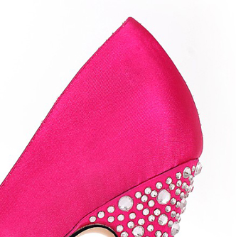 Satin Upper Stiletto Heel Pumps With Rhinestone