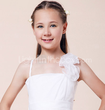 A-line Spaghetti Straps Knee-length Elastic Woven Satin Junior Bridesmaid Dress 