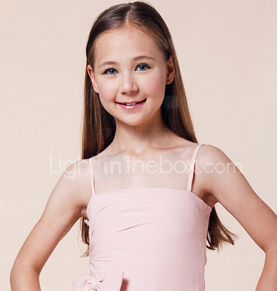 A-line Spaghetti Straps Square Floor-length Chiffon Junior Bridesmaid Dress