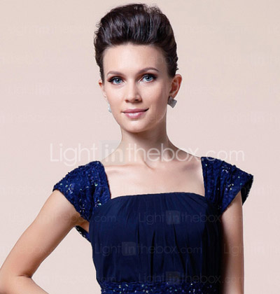 Sheath/Column Square Short Sleeve Knee-length Chiffon Mother of the Bride Dress