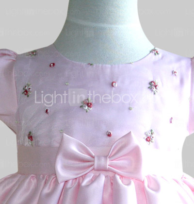 A-line Jewel Knee-length Satin Cotton With Bow Flower Girl Dress A-line Jewel Knee-length Satin Cotton With Bow Flower Girl Dress