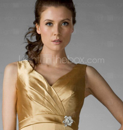 Sheath/ Column V-neck Knee-length Charmeuse Bridesmaid/ Wedding Party Dress Sheath/ Column V-neck Knee-length Charmeuse Bridesmaid/ Wedding Party Dress