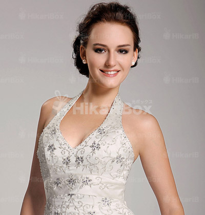 A-line Halter Court Train Satin Embroidery Wedding Dress A-line Halter Court Train Satin Embroidery Wedding Dress