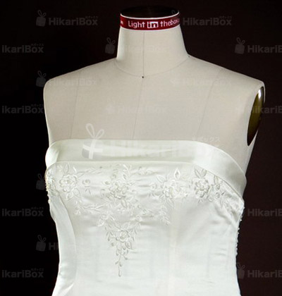 A-line Strapless Court Train Satin Embroidery Plus Size Wedding Dress