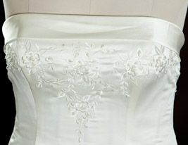 A-line Strapless Court Train Satin Embroidery Plus Size Wedding Dress