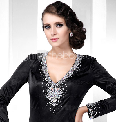 Sheath/ Column V-neck Floor-length Elastic Woven Satin Evening Dress