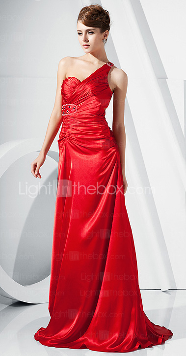 A-line One Shoulder Floor-length Stretch Satin Evening Dress inspired by Grammy Carolyn Malachi  
