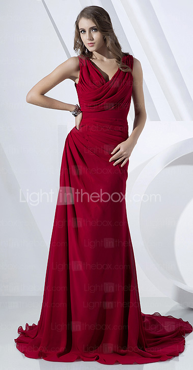 Sheath/Column Cowl Sweep/Brush Train Chiffon Evening Dress 