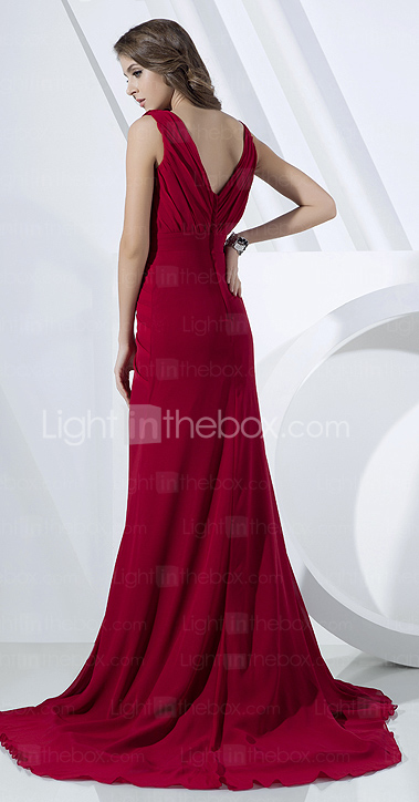 Sheath/Column Cowl Sweep/Brush Train Chiffon Evening Dress 