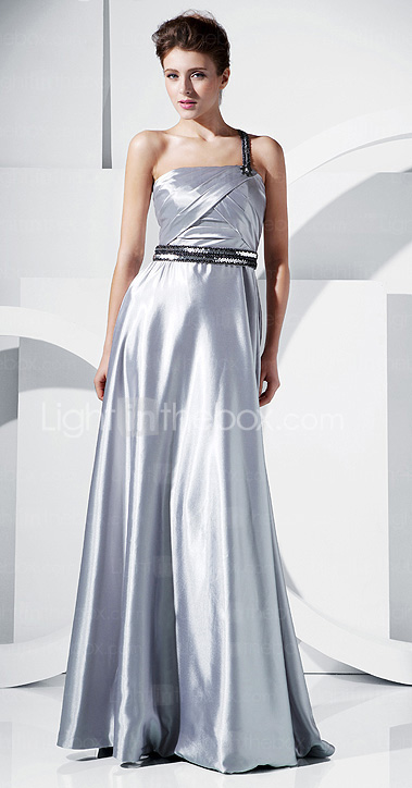 A-line One Shoulder Floor-length Stretch Satin Evening Dress A-line One Shoulder Floor-length Stretch Satin Evening Dress