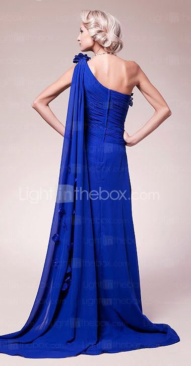 A-line One Shoulder Sweep/Brush Train Chiffon Mother of the Bride Dress