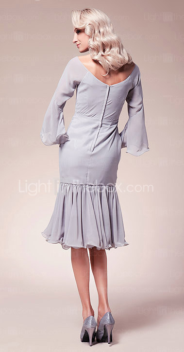 Trumpet/Mermaid V-neck Knee-length Chiffon Mother of the Bride Dress