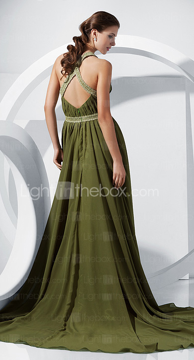 Sheath/Column V-neck Asymmetrical Chiffon Evening Dress 