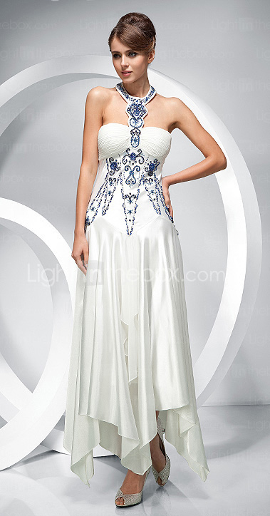 A-line Halter Asymmetrical Elastic Silk-like Satin Evening Dress