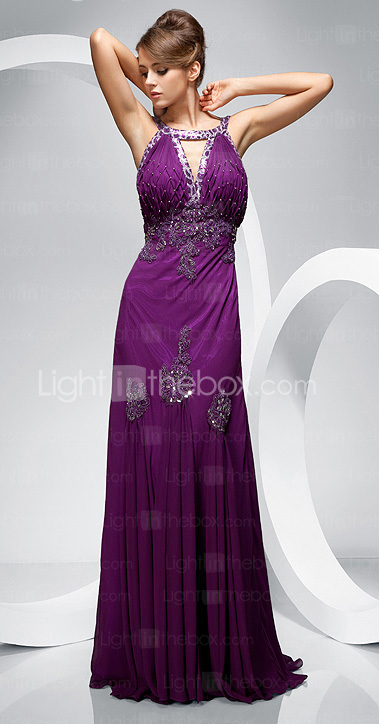 Sheath/Column Scoop Floor-length Chiffon Evening Dress
