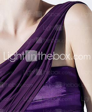 A-line One Shoulder Sweep/ Brush Train Chiffon Evening Dress