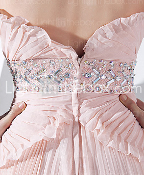 Chiffon Sheath/Column Strapless Sweep/Brush Train Evening Dress