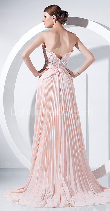 Chiffon Sheath/Column Strapless Sweep/Brush Train Evening Dress