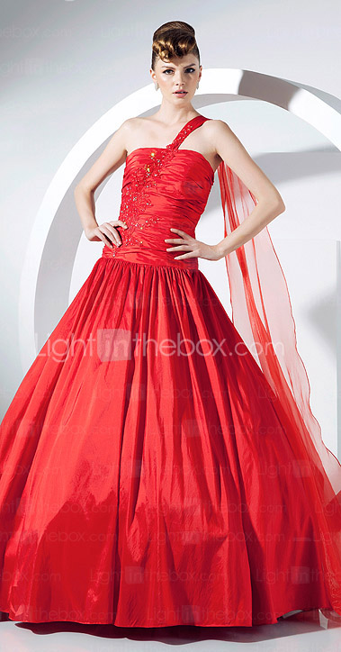 Ball Gown One Shoulder Floor-length Taffeta Prom Dress 