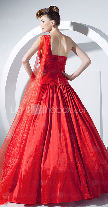 Ball Gown One Shoulder Floor-length Taffeta Prom Dress 