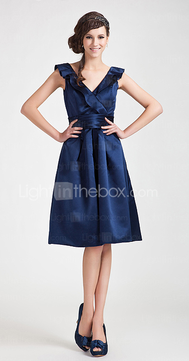 A-line V-neck Knee-length Satin Bridesmaid Dress A-line V-neck Knee-length Satin Bridesmaid Dress