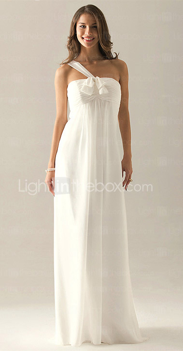 Empire One Shoulder Floor-length Chiffon Over Elastic Satin Bridesmaid/ Wedding Party Dress