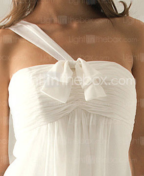 Empire One Shoulder Floor-length Chiffon Over Elastic Satin Bridesmaid/ Wedding Party Dress