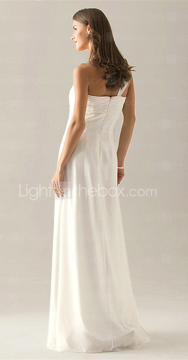 Empire One Shoulder Floor-length Chiffon Over Elastic Satin Bridesmaid/ Wedding Party Dress