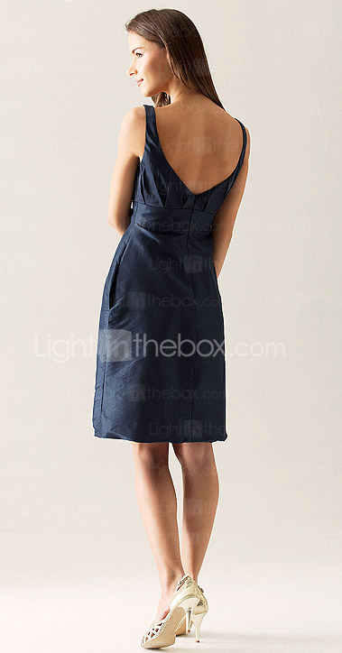Sheath/ Column Scoop Knee-length Taffeta Ruffles Bridesmaid/ Wedding Party Dress