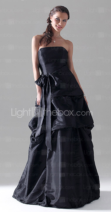 A-line Strapless Floor-length Taffeta Bridesmaid/ Wedding Party Dress With Pick-Ups Skirt