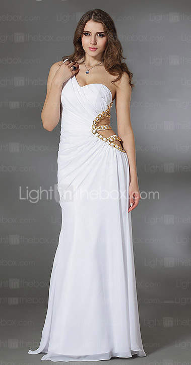 Sheath/ Column One Shoulder Floor-length Chiffon Over Elastic Woven Satin Evening Dress
