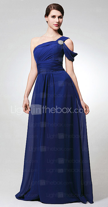 Sheath/ Column One Shoulder Floor-length Chiffon Elastic Woven Satin Bridesmaid Dress