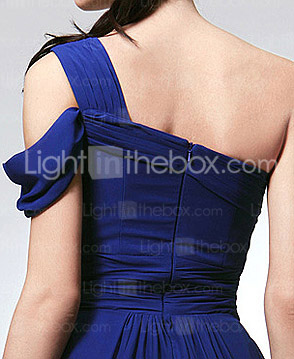 Sheath/ Column One Shoulder Floor-length Chiffon Elastic Woven Satin Bridesmaid Dress