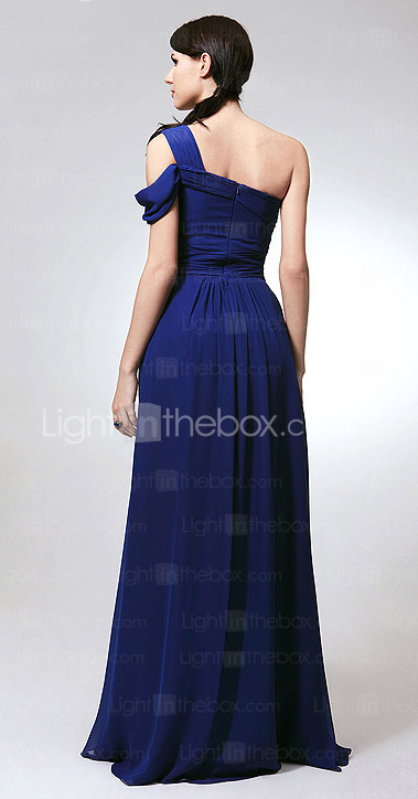 Sheath/ Column One Shoulder Floor-length Chiffon Elastic Woven Satin Bridesmaid Dress