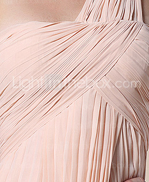 schede / kolom een ​​schouder vloer-length chiffon stretch satijnen avondjurk