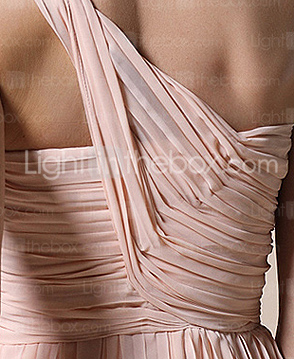 schede / kolom een ​​schouder vloer-length chiffon stretch satijnen avondjurk