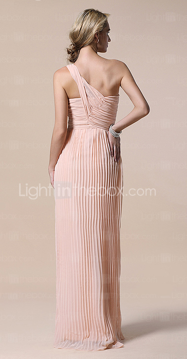schede / kolom een ​​schouder vloer-length chiffon stretch satijnen avondjurk