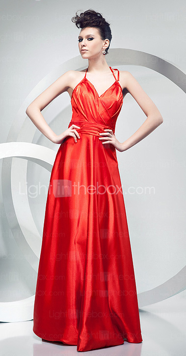 Elastic Satin Spaghetti Straps Floor-length Evening Dress inspired by Olivia Wilde